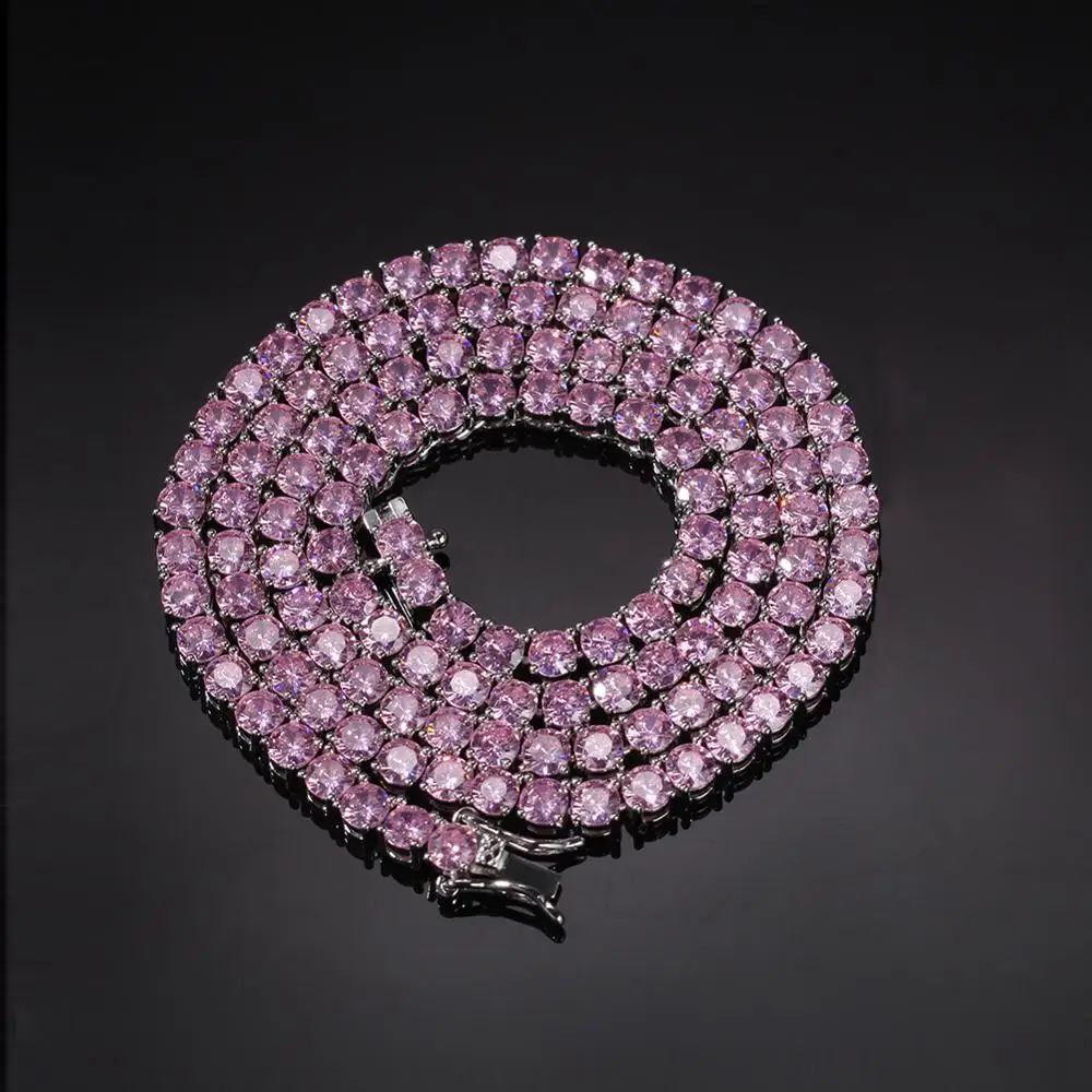 4mm Iced Pink CZ Tennis Chain Necklace AAAA Zirconia Women's Men's Necklace Fashion Jewelry Accessories