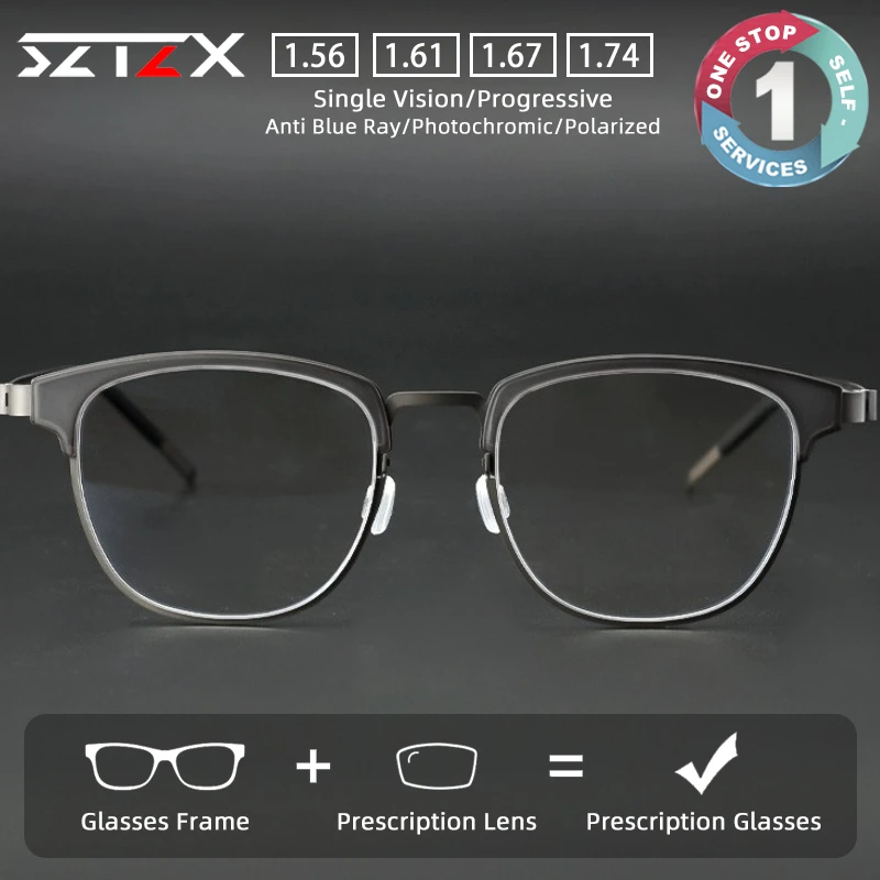 

SZTZX New Fashion Comfortable Screwless Titanium Prescription Glasses Anti Blue Light Myopia Glasses Progressive Reading Eyewear