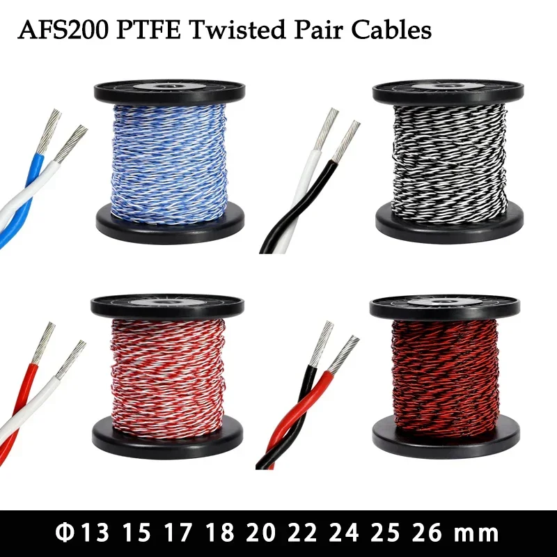 1~20m AFS200 PTFE Wire 2pins 26/25/24/22/20/18/17/15/13AWG FEP Twisted Pair Tinned Copper High Temperature Electronic Cable