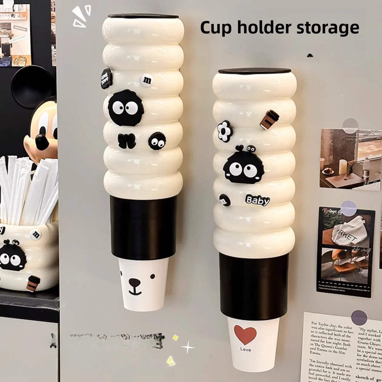 Cute Magnetic Paper Cup Holder - Cup Dispenser for Fridge/Office | Wall-Mounted Water Cup Organizer | One-Touch Easy Pull Design