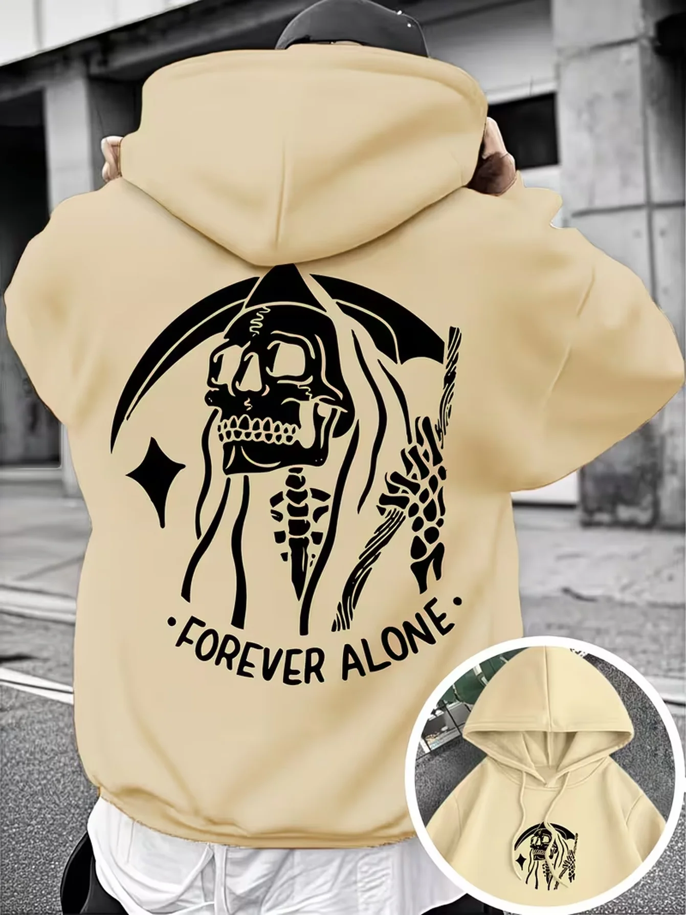 New Men's Autumn/Winter Fashionable Hooded Sweatshirt – Casual Versatile and Relaxed-Fit Featuring A Grim Reaper Skull Print