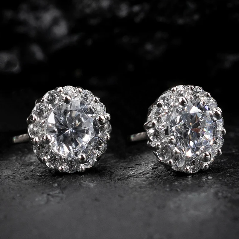 Huitan Minimalistische Silberfarbene Ohrstecker für Damen/Herren, Glänzende Runde Kubische Zirkonia, Vielseitiger Schmuck für Party, Hochzeit, Trendy und Chic