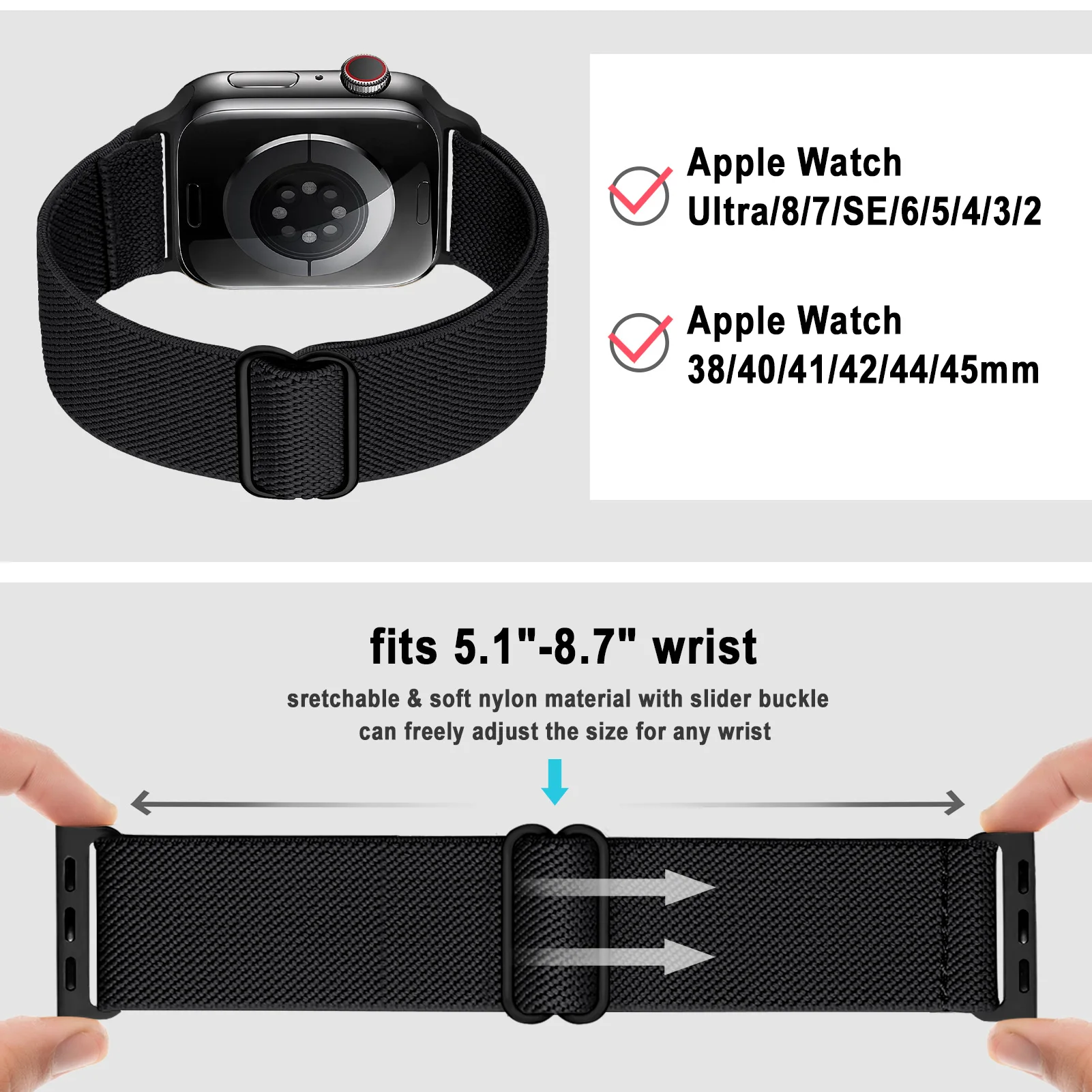 Correia de Nylon para Apple Watch Ultra, Pulseira Scrunchie, Banda 45mm, 49mm, 44mm, 40mm, 38mm, 41mm, 42mm, iWatch Series 3, 6, SE, 7, 8, 9