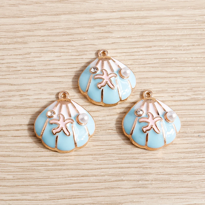 10 Stück 20 x 21 mm süße Emaille Sommer Strand Seestern Muschel Charms Anhänger für Schmuckherstellung Ohrringe Halsketten DIY Bastelbedarf – Detail 3