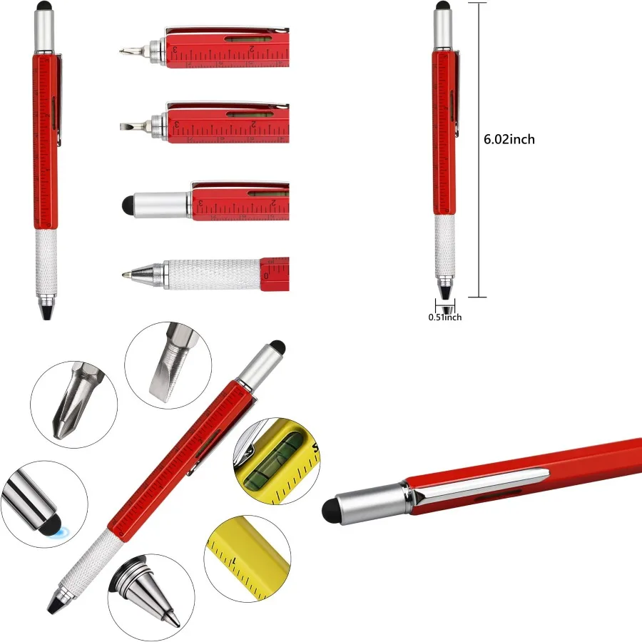 

Металлическая многофункциональная ручка DUNBONG, стилус 6-в-1 с отверткой, шариковая ручка, черные чернила, функция стилуса, встроенный уровень и правило