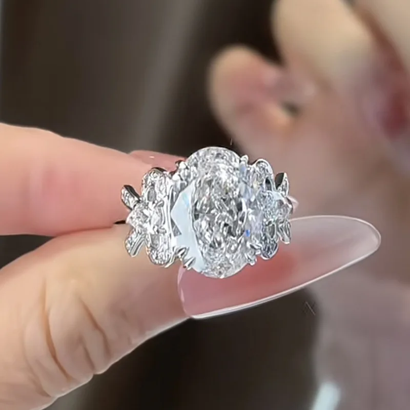 

Vecalon 8CT 9*13mm Oval Cut Full Moissanite Ring For Women S925 Silver Hidden Halo Wedding Diamond Band Luxury Fine Jewelry Gift
