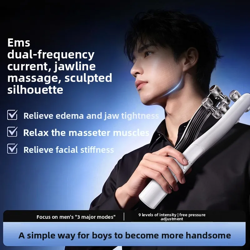 Men Facial Roller Massager Microcurrent Beauty Device for Jawline Face Massage Rechargeable Home Grooming Tool 남성 페이스 마사지기