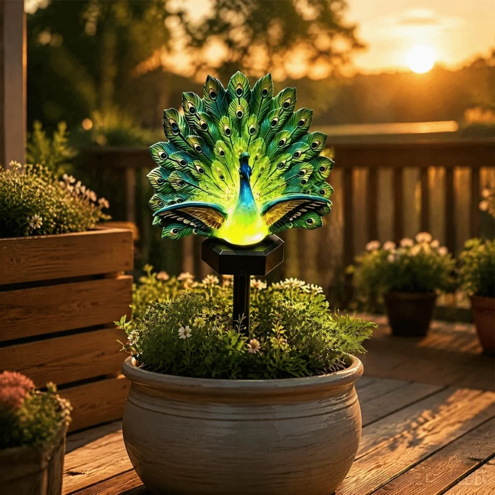 Waterproof Solar Garden Lights Energy Saving Outdoor Statue Peacock Solar Stake Light Decorative Stake Auto Activation