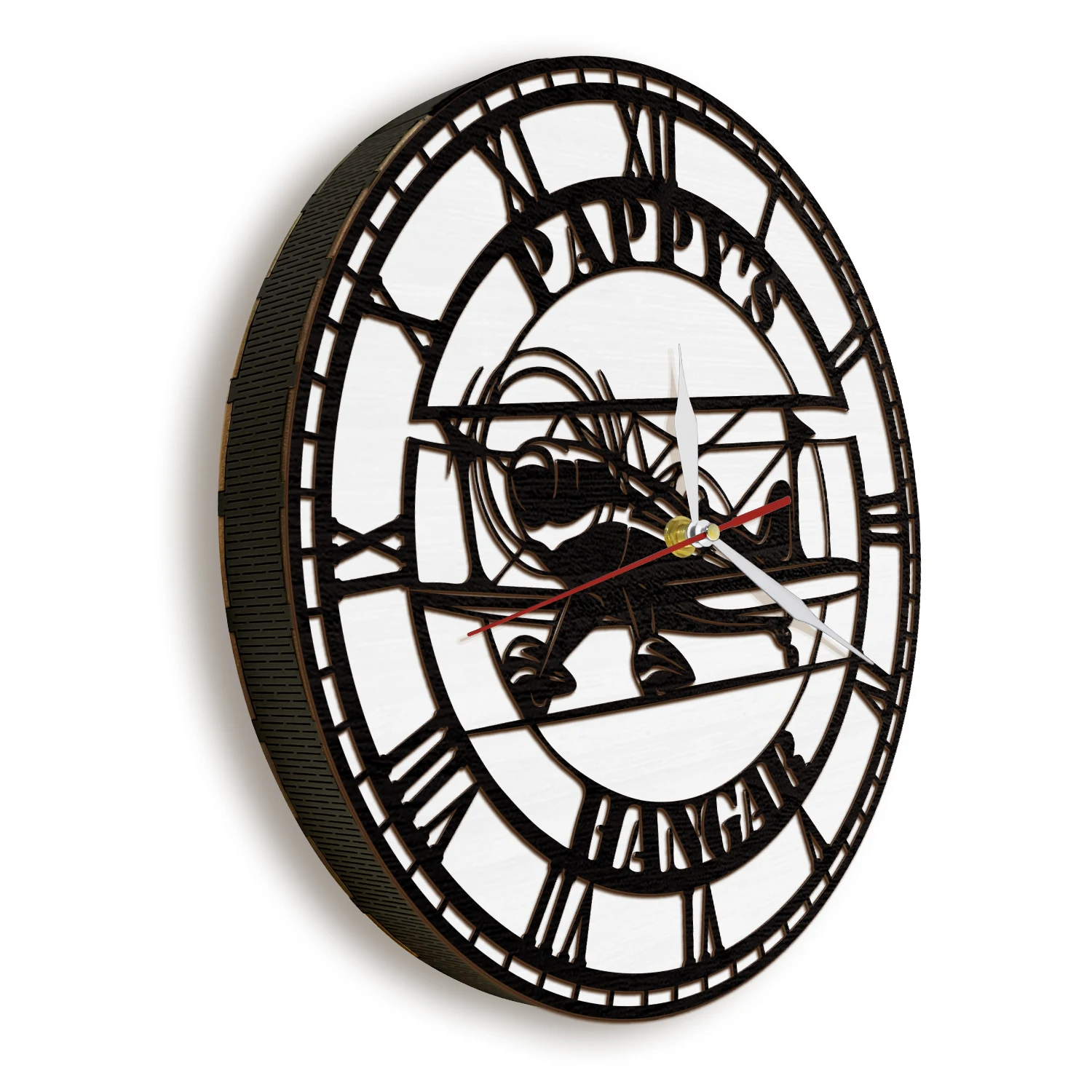 Custom Name Vintage Biplane LED Lighting Wall Clock For Pilot Man Cave Personalized Hangar Aircraft Aviation Wooden Wall Clock