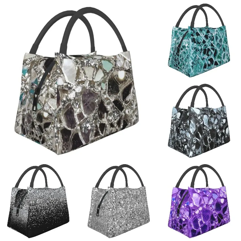 An Image Of An Explosion Of Sparkly Silver Glitter Thermal Insulated Lunch Bags Lunch Container for Work Travel Meal Food Box