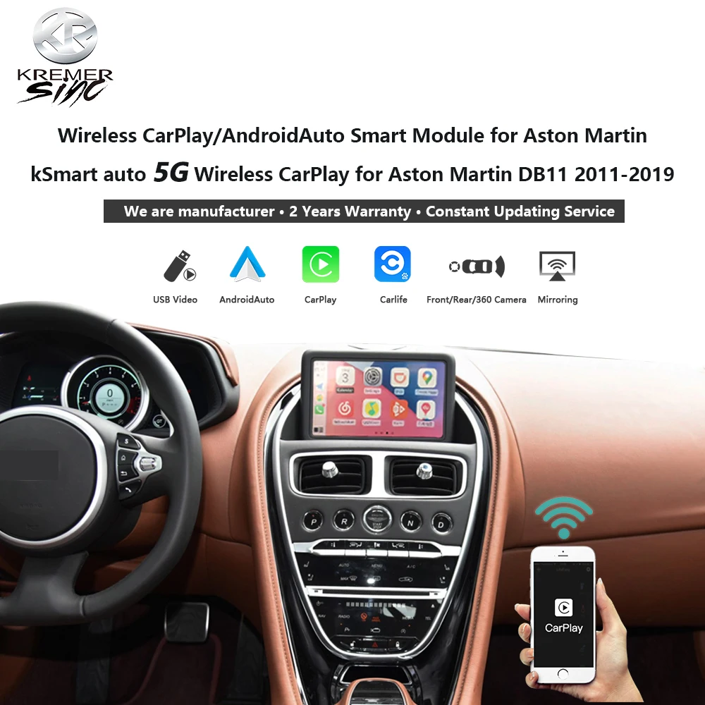 kSmart Auto Wireless CarPlay Android Auto for Aston Martin DB11 2011-2019 Models Support Mirroring