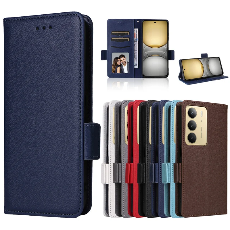 

Для OPPO Realme 14X 5G кожаный чехол с боковой пряжкой и узором личи для OPPO Realme V60 Pro 5G кошелек магнитные сумки для телефона