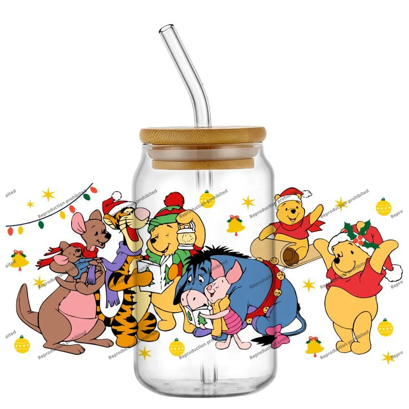 

Christmas Cute Lovers Couple Cartoon Winnie Popular UV DTF Cup Mug Wraps Car Sticker DIY Deca For 16oz Libbey Glass