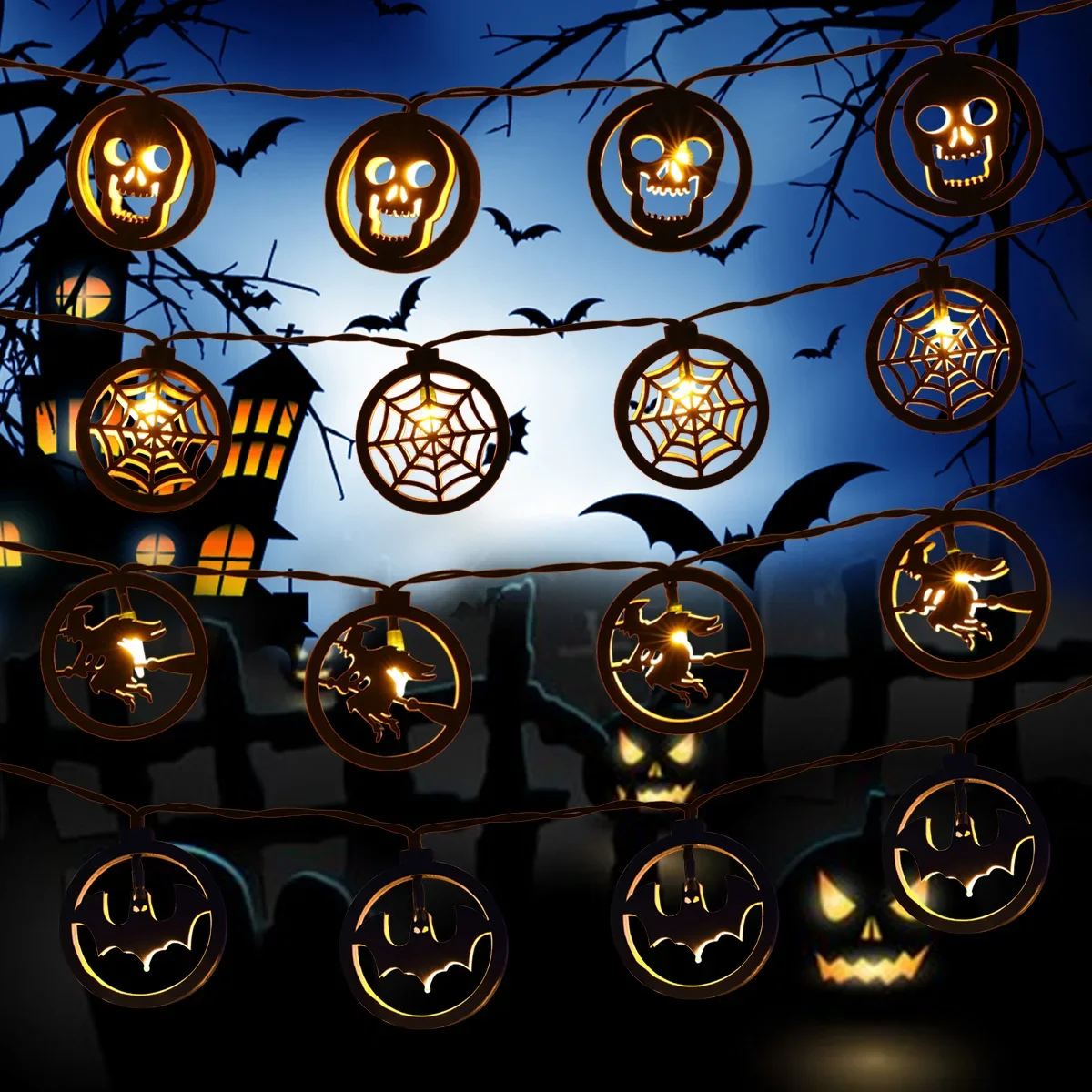 Amazon New Halloween Decoration Led Light String Halloween Helloween Masquerade Colored Lights Party