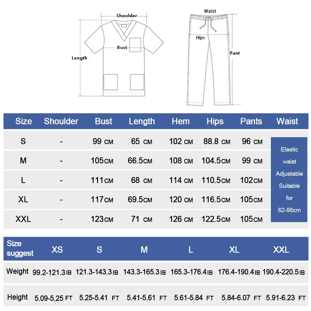 Conjunto Uniforme de Esfoliantes Médicos para Homens e Mulheres, Acessórios de Enfermeira, Uniforme Hospitalar, Stretch Scrub Tops, Manga Curta, Terno Jogger