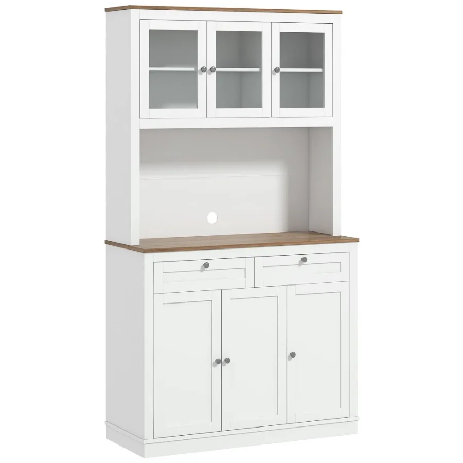 

HOMCOM 71 Kitchen Pantry Cabinet Microwave Stand 2 Drawers 4 Cabinets White