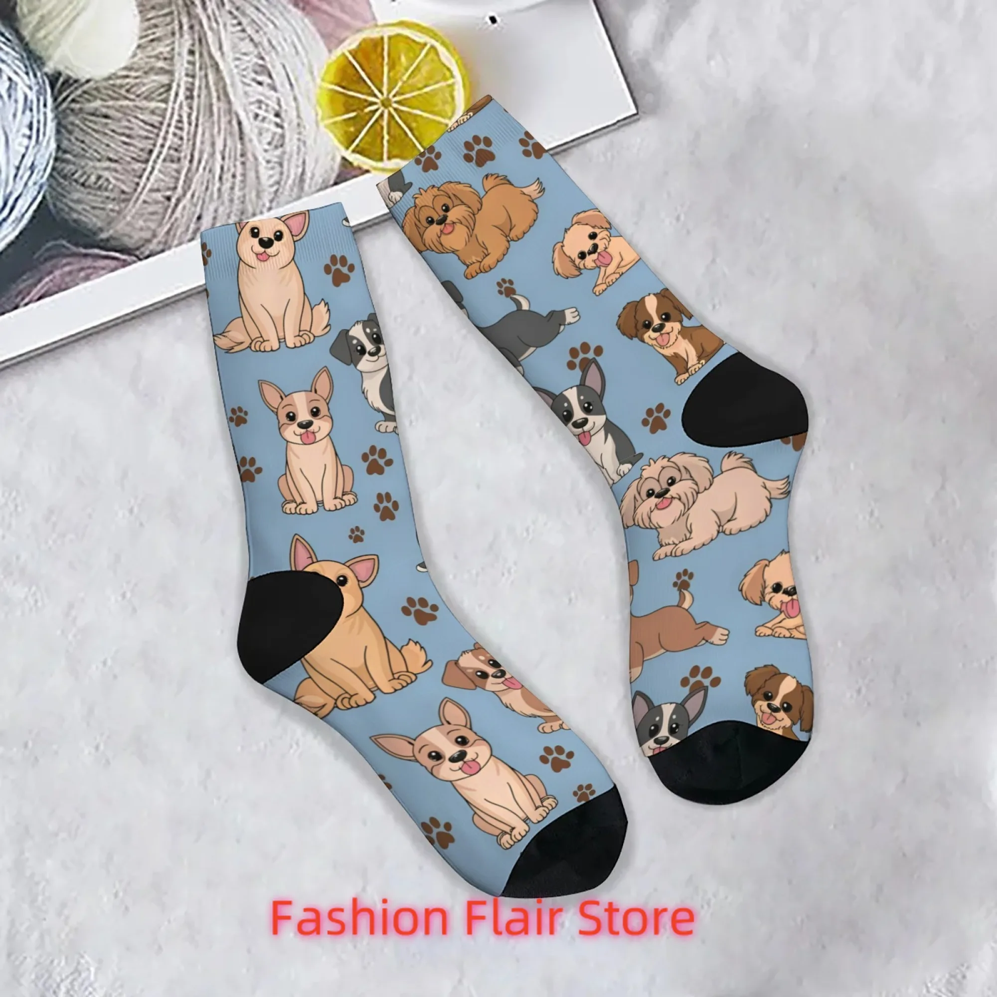 

Cartoon Dog Print Socks Comfortable Breathable Non-slip Socks Novelty Harajuku Retro Street Hip-hop Crew Socks Party Fun Gift