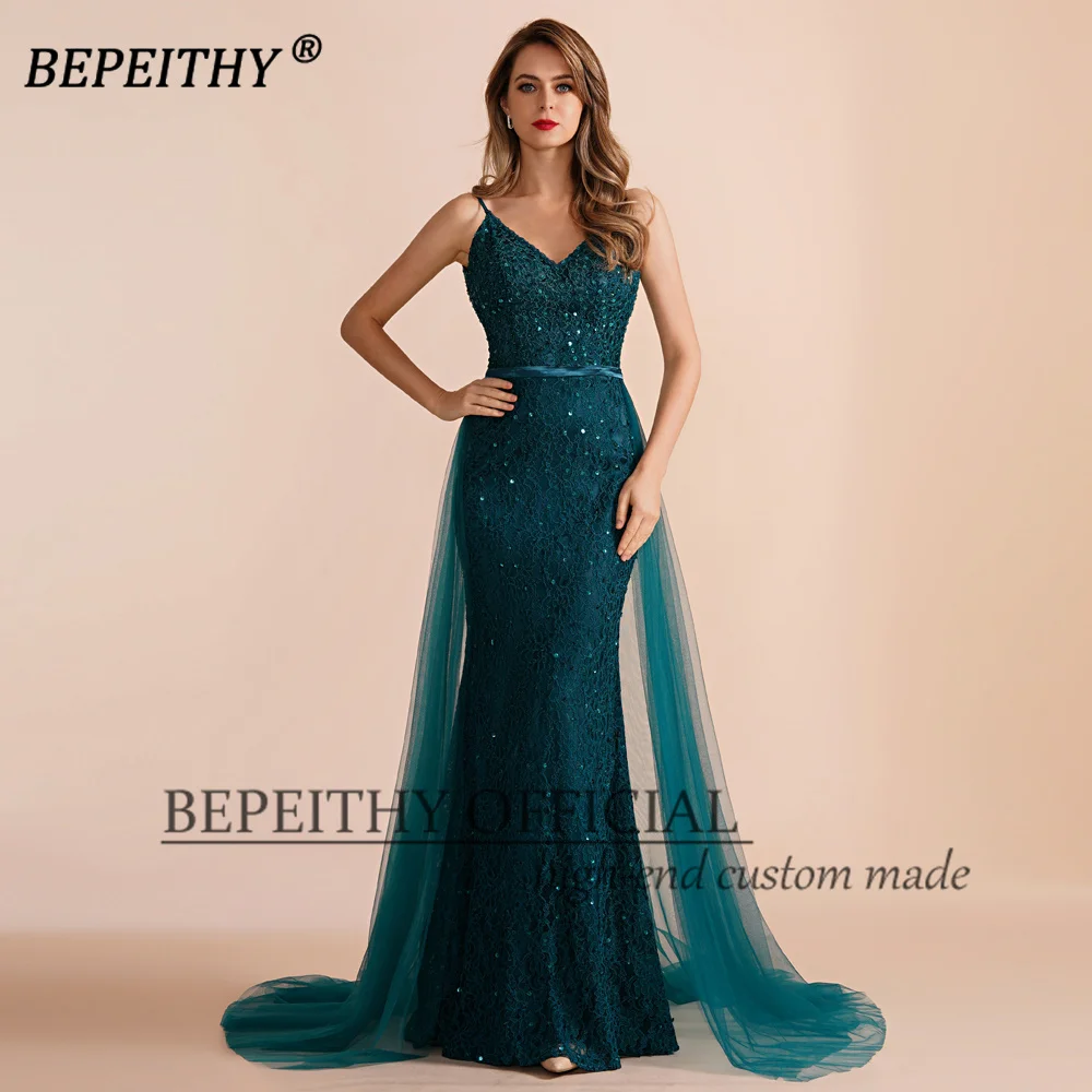 BEPEITHYCustomized Vestidos De Graduación V Neck Teal Lace Evening Formal Occassion Dress 2023 Women Mermaid Prom Party Gown New