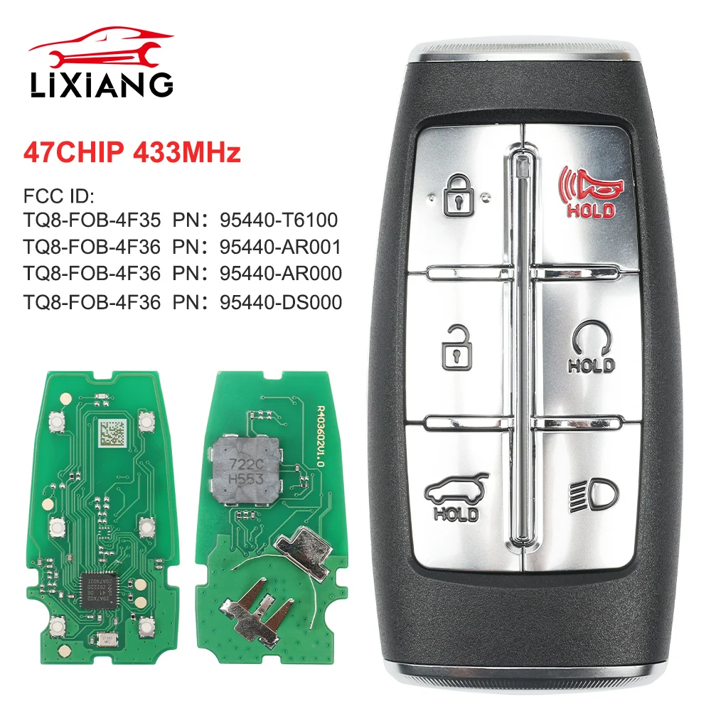 

LIXIANG TQ8-FOB-4F35 95440-T6100/AR001/AR000/DS000 433MHz 47CHIP Keyless-Go Remote Key Fob for Hyundai Genesis GV80 2020-2024