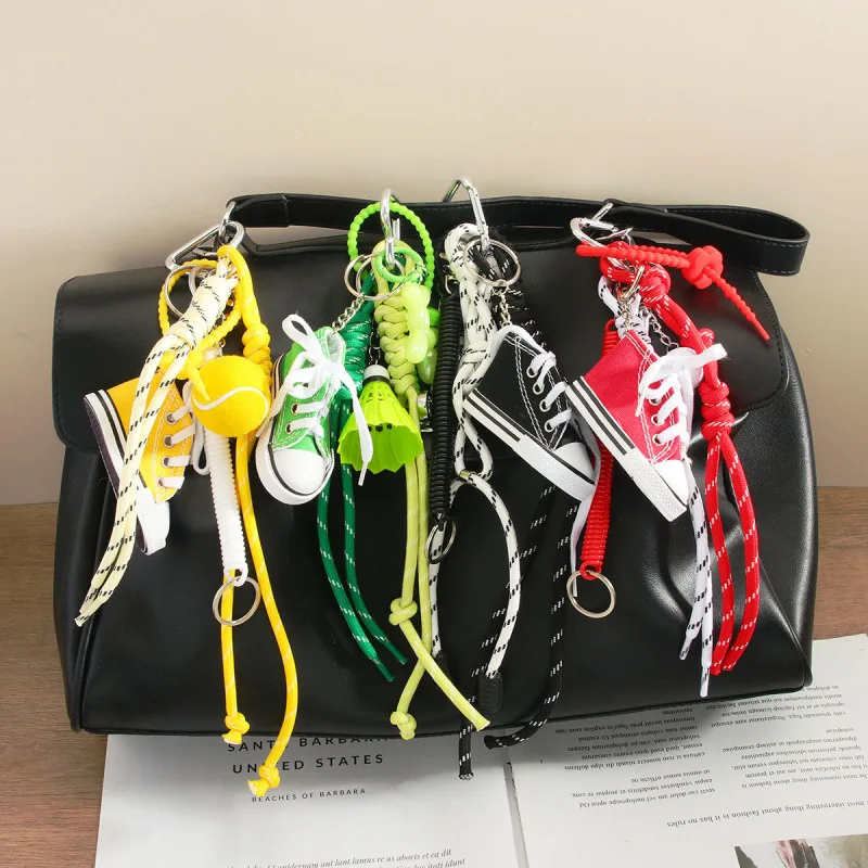 

Mini multi-color canvas shoes golf sports style braided rope bag pendant keychain