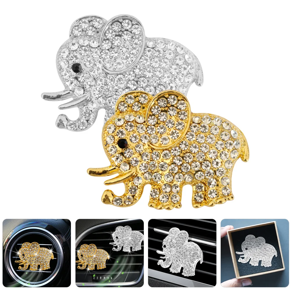 

2Pcs Car Air Vent Clips Elephant Crystal Decor Stylish Aromatherapy Freshener Vent Clips for Car Interior Accessories