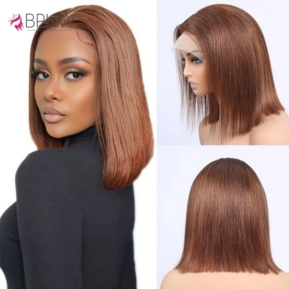 

Brown Wigs Bob Straight Human Hair Wigs Colored Wig Free Part 13x4 Lace Front Wigs For Black Women High Density Cute Wig BPHW