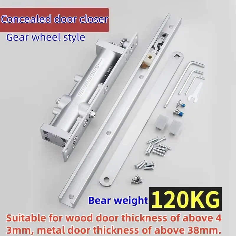 Heavy Duty Hidden Door Closer Adjustable Speed for Wooden Fire Doors 65-100kg Self Closing Invisible Overhead Hinge Mechanism