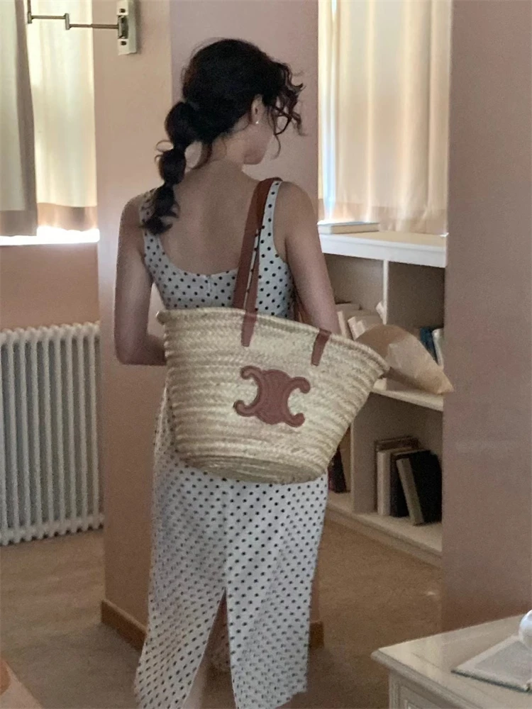 Vintage Long Tank Dress for Women Summer Sleeveless Polka Dot Slim Fit Sleeveless Sundress Female 2024 French Style