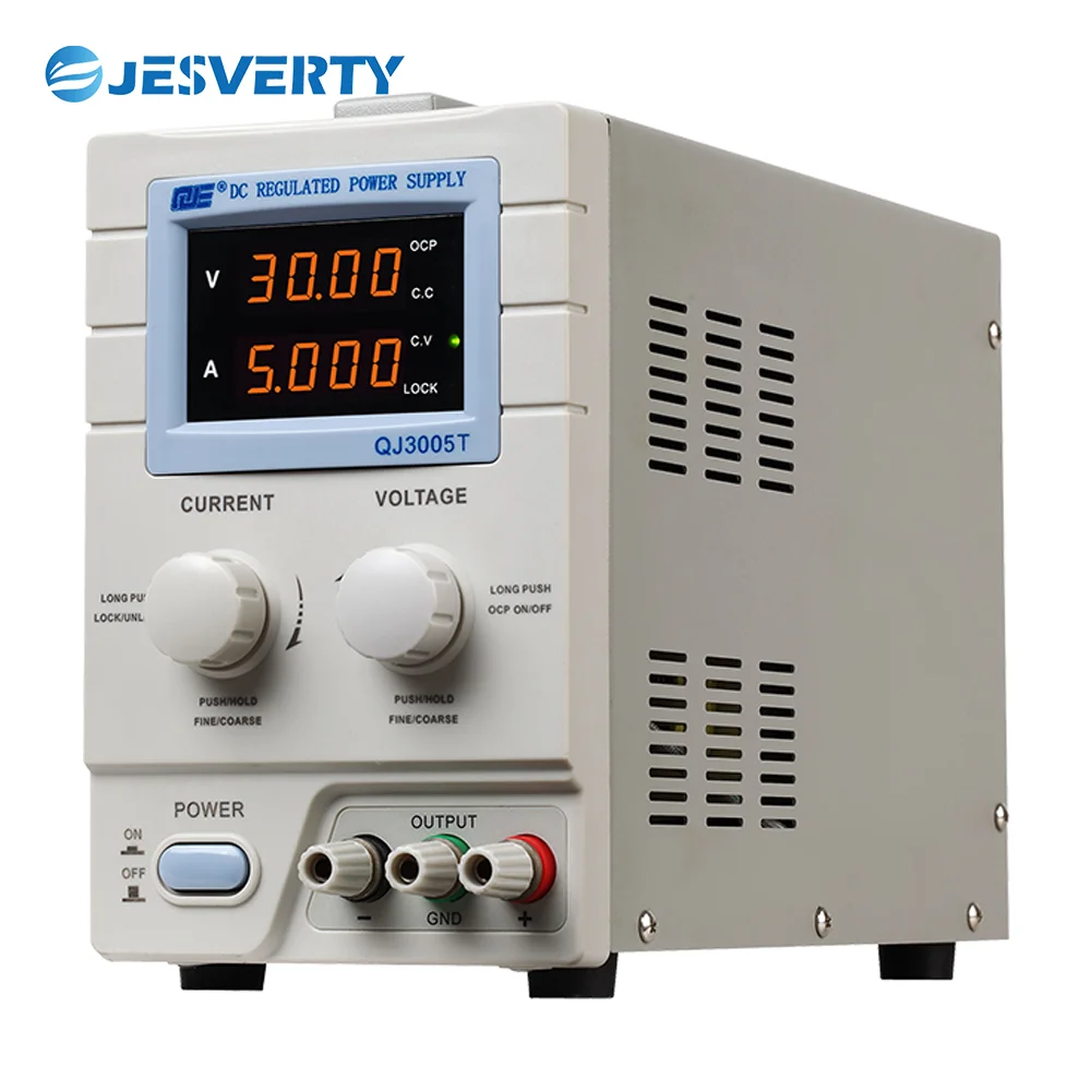 QJ3005T 150W Switching DC Power Supply 0-30V 0-5A Adjustable Output 4-Digit Display Single Benchtop Power Supply Adjustment Knob