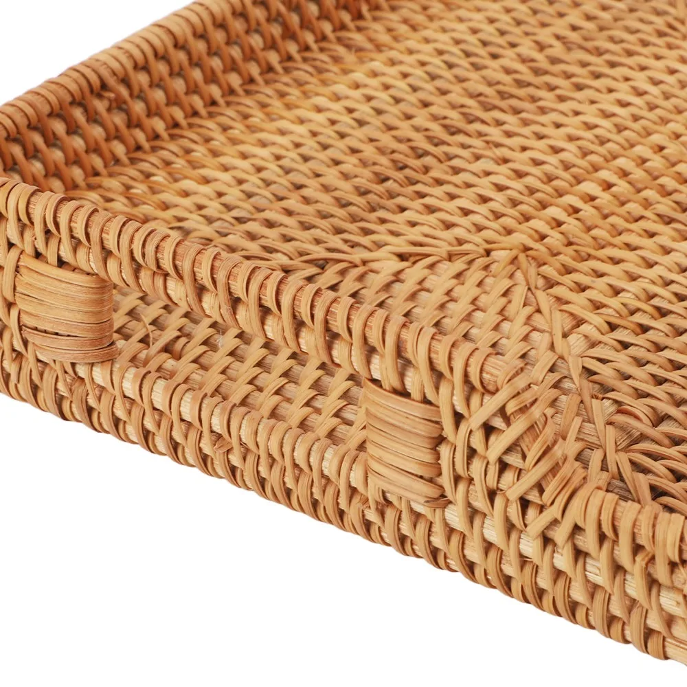 Woven Fiber Tray with Handles Side Handles Woven Craft Decorative Tray Lightweight Rectangular Food Platter Picnic