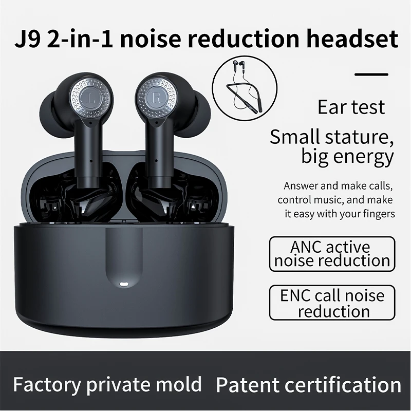 J9 TWS Bluetooth 5.3 Wireless Earphones Neckband Headphones ANC+ENC Noice Cancelling In-ear Earbuds With Mic For Android And IOS