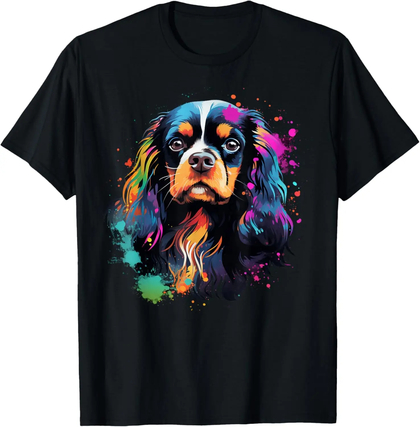 Cavalier King Charles Spaniel Watercolor Splatter Print Men's Casual Cotton T-Shirt Trip Wear
