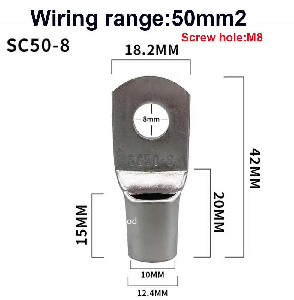 10PCS 20PCS 30pcs/Lot SC 50-8 50mm2 8mm Bolt Hole Tinned Copper Cable lugs Battery Terminals Brand New