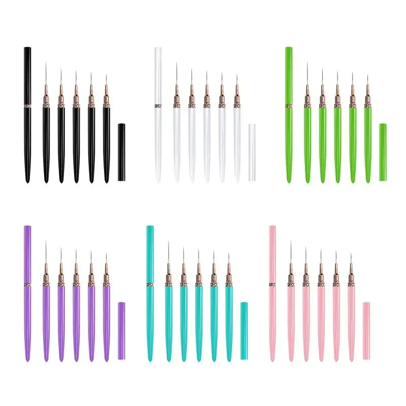 5 stks UV Gel Nagelborstels Kits Nail Art Liner Brush Set Franse Streep Lijn Schilderij Tekening Bloem Pen Professionele manicure Tool