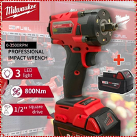 Milwaukee 800NM Brushless Impact Drill 1/2 Car Truck Repair Screwdriver Tools Cordless Impact Driver with Battery M18