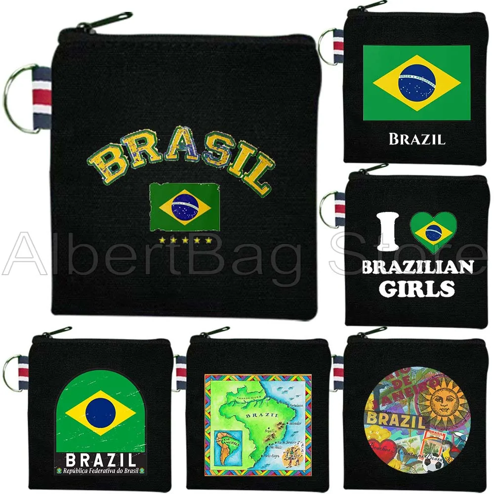 

Rio de Janiero Brazil Flag Brazilian Map Cute Gifts Canvas Bag Coin Purse Small Square Key Storage Card Bag Cotton Wallet Pouch