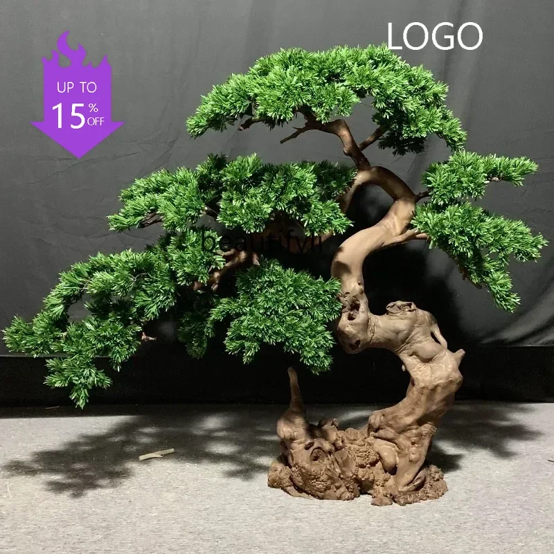 

P Simulated welcome pine false tree root carving pine Arhat pine indoor window landscape floor-to-ceiling landscaping