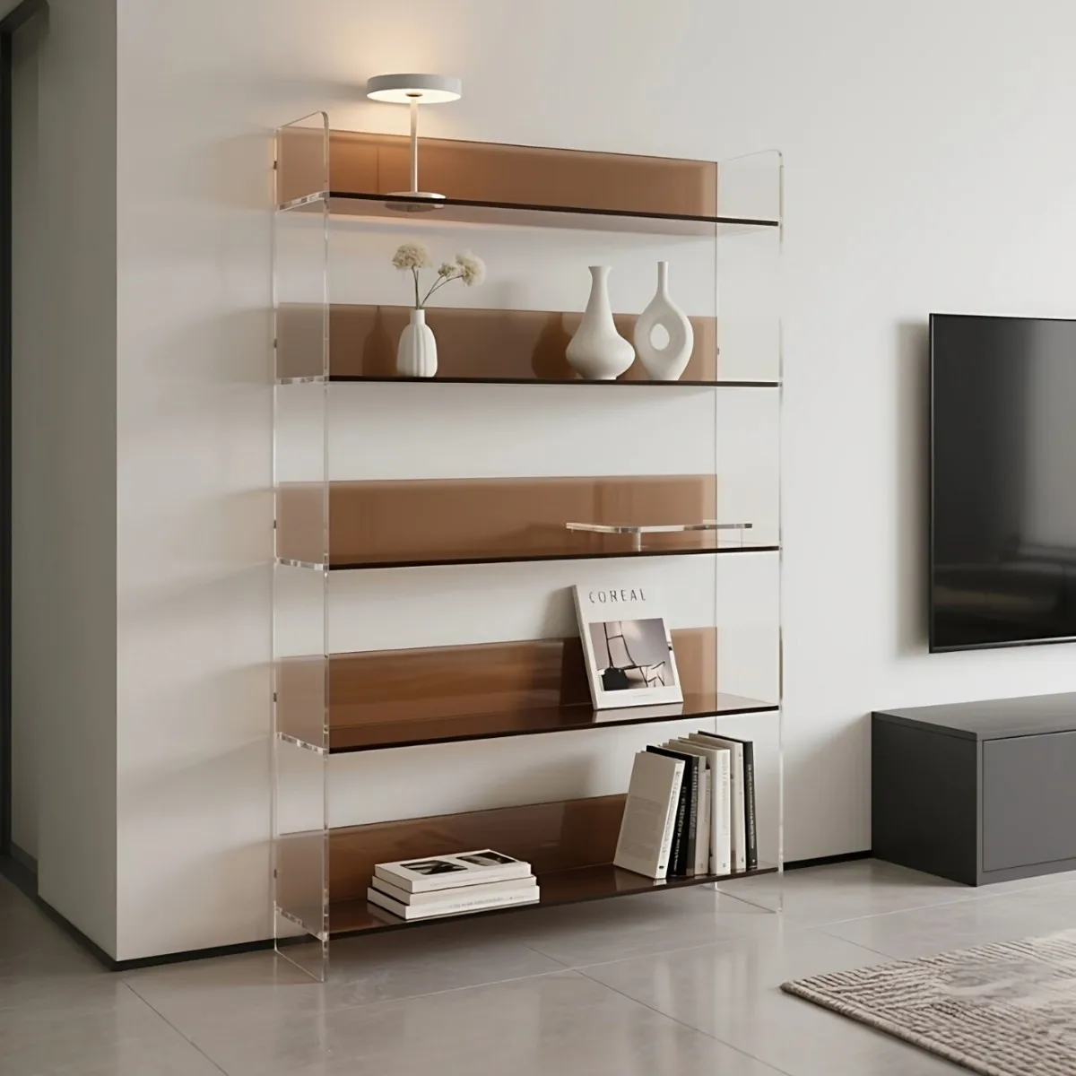 HYS Acrylic Shelf Bookcase Modern Simple Display Cabinet Living Room Floor Sofa Side Cabinet Entrance Bedroom Locker