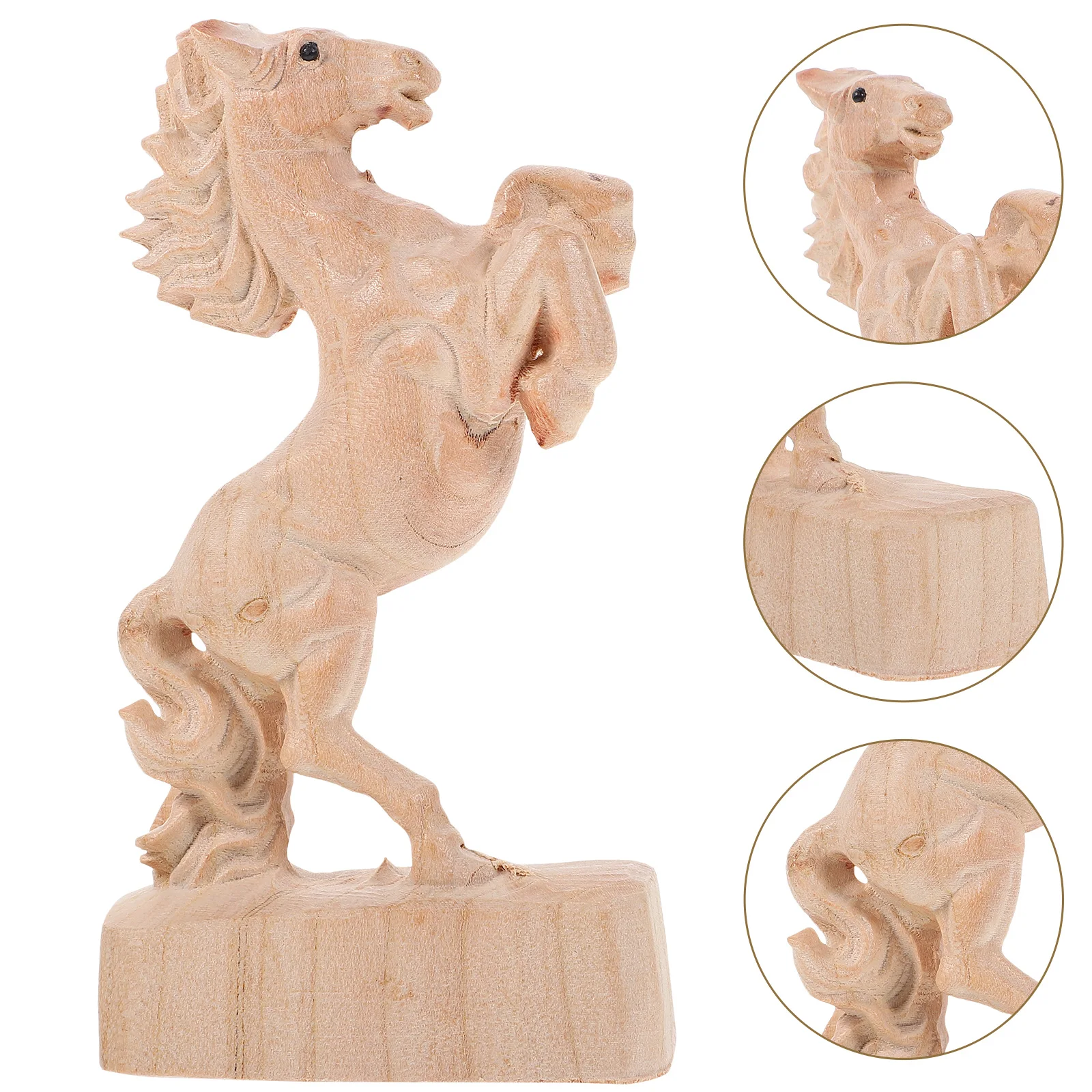 

Horse Wood Carving Ornaments Standing Statue Decor for Home Desktop Sculptures Rich Statues