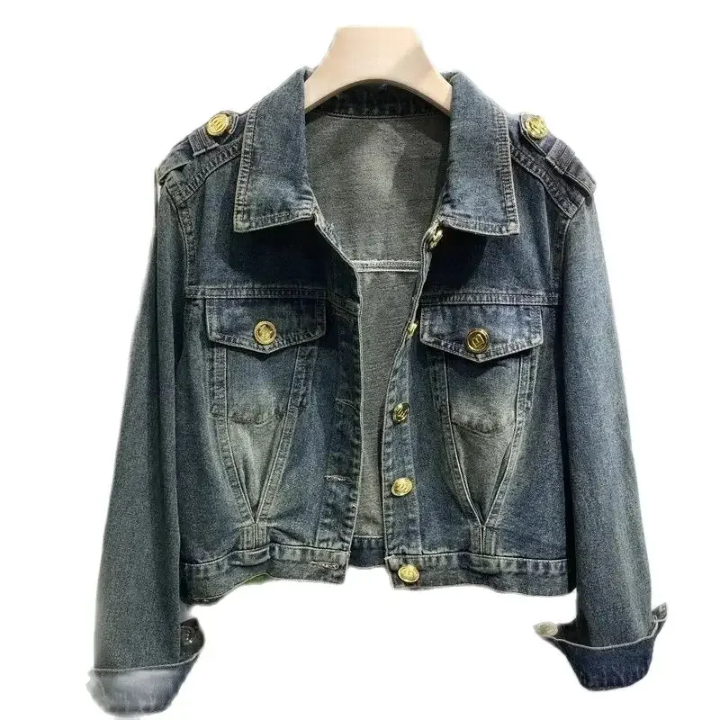 

Short Denim Jacket Women's Single-Breasted Short Coat 2024 Spring Autumn New Vintage Cowgirl Chic Jackets Outwear Top Female