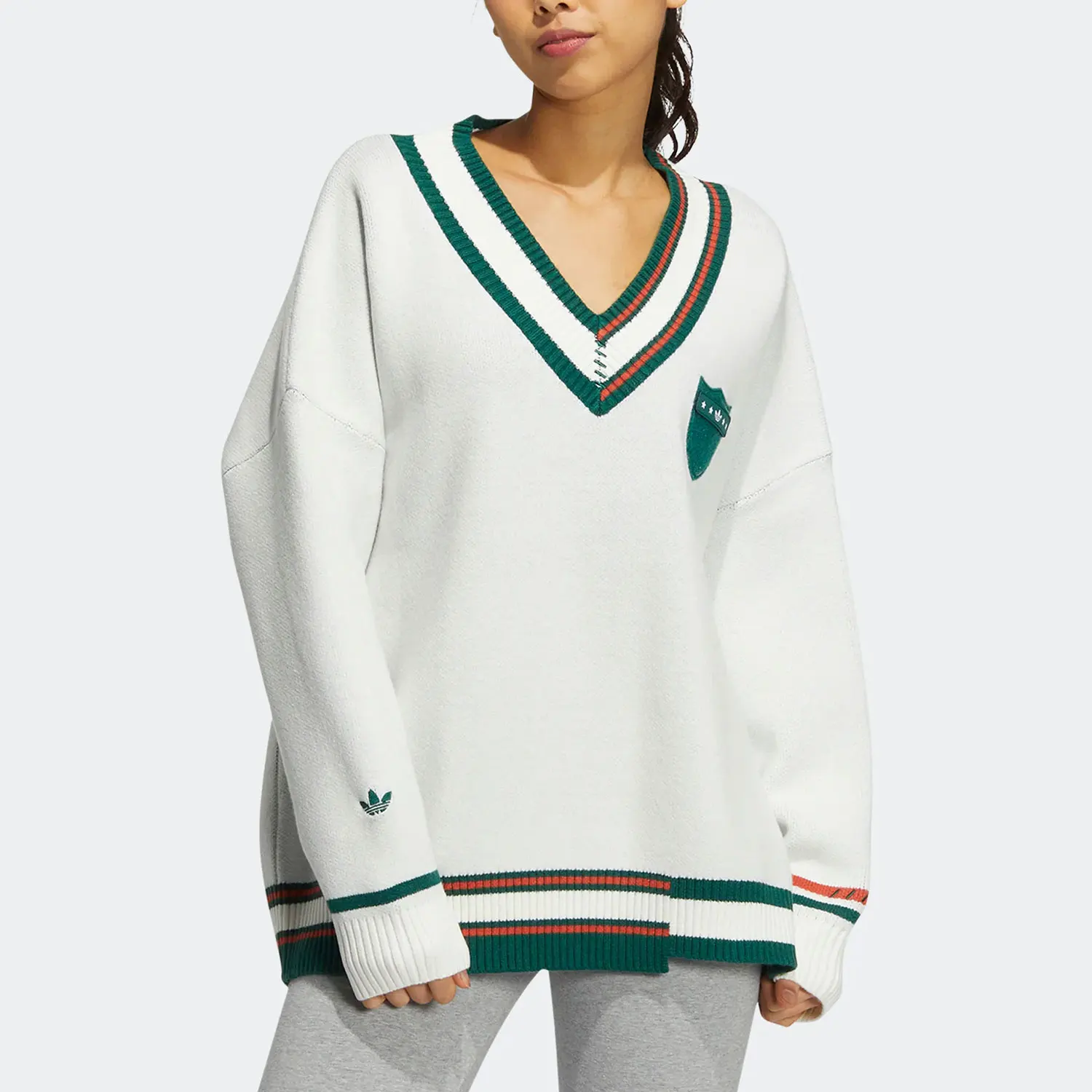 Adidas official genuine Trefoil women's sweater warm knit V-neck top HS9521