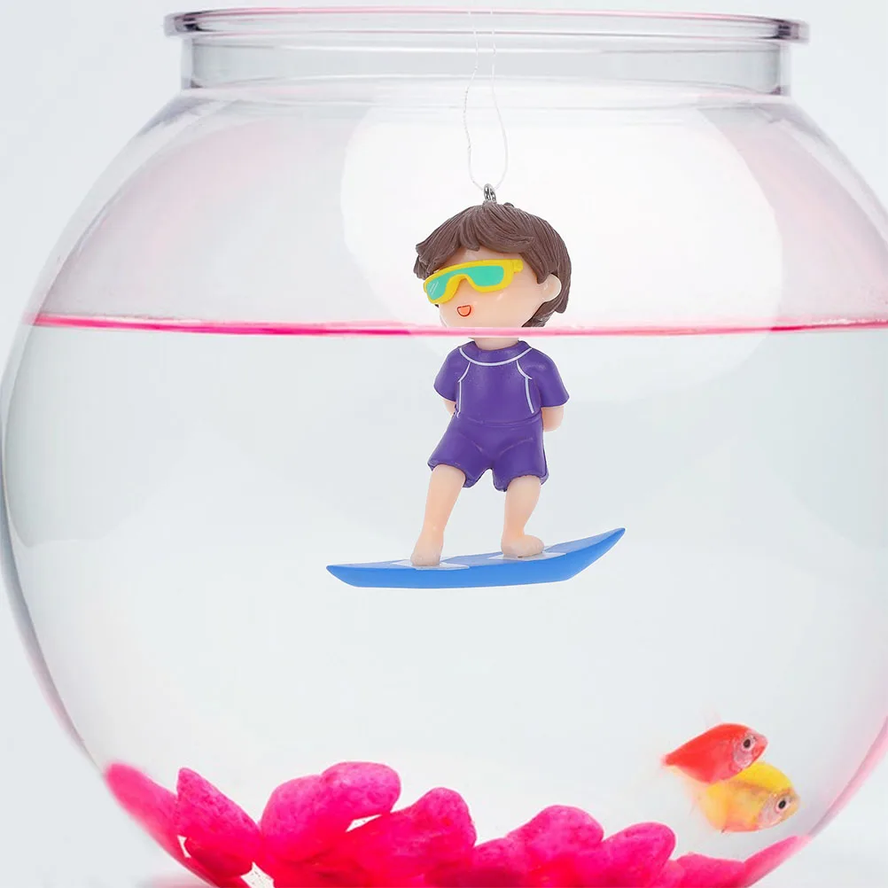 

2pcs Floating Diver Decorations Cute Surfing Boy Aquarium Ornaments Water Safe Diy Mini Submarine Accessories Bubbler For All