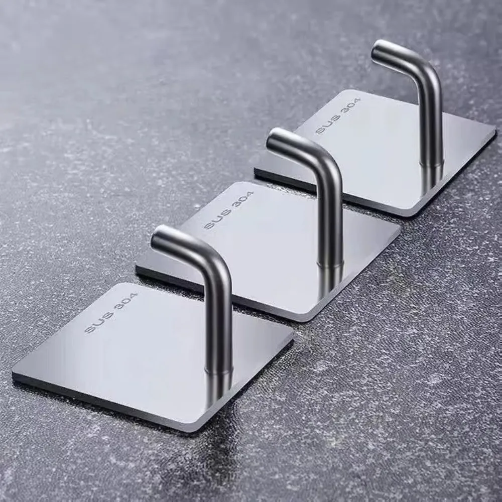 2/10pcs Hanging Storage Stainless Steel Hook Waterproof Rustproof Adhesive Hook Load-Bearing Self Adhesive Hook Household Use