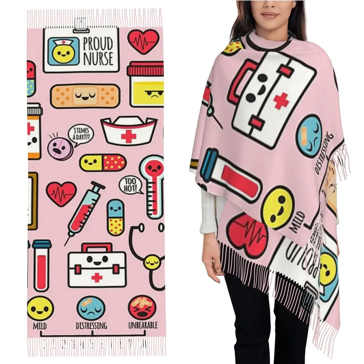Orgulloso de ser una enfermera Bufanda rosa Bufandas con borlas para mujer Chales y chales suaves y cálidos Chal grande para otoño e invierno