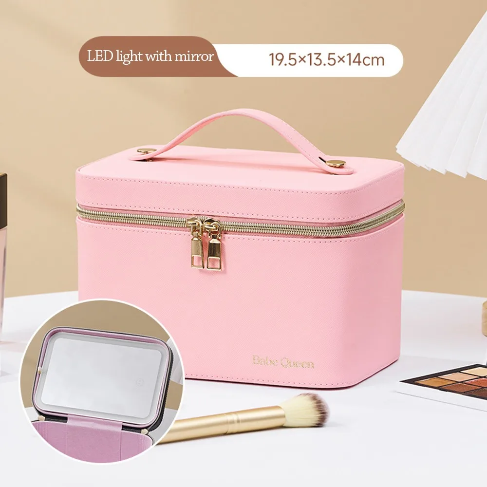 

with Lights and Mirror LED Cosmetic Case Large Capacity Luxury Cosmetic Organizer Bag Adjustable Brightness Waterproof