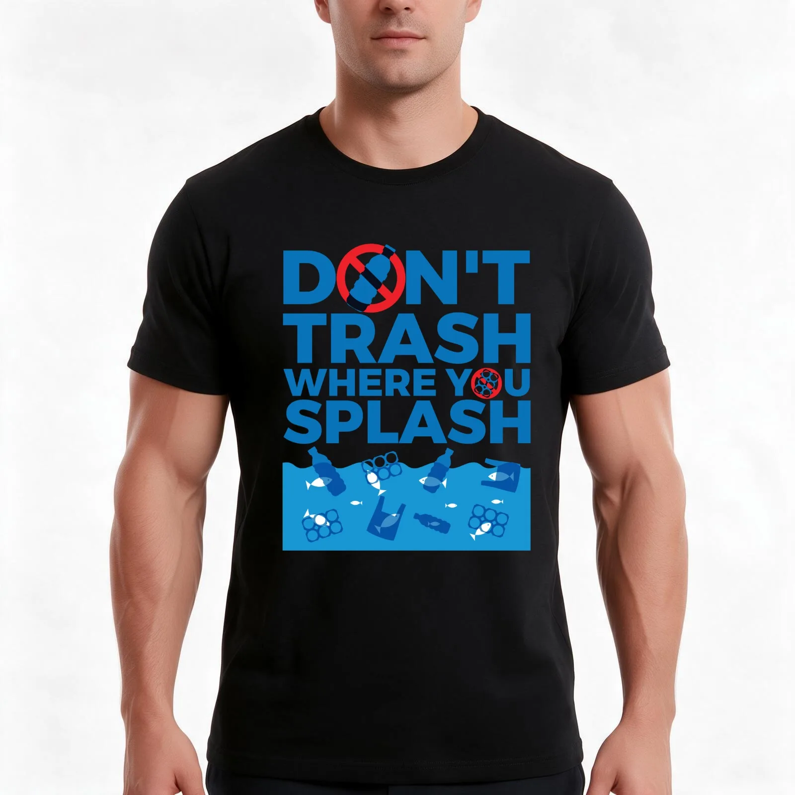 Don't Trash Where You Splash T-Shirt, Summer Casual Cotton Tee, Oversized Streetwear Tops, Vintage Graphic Print, 100% Cotton