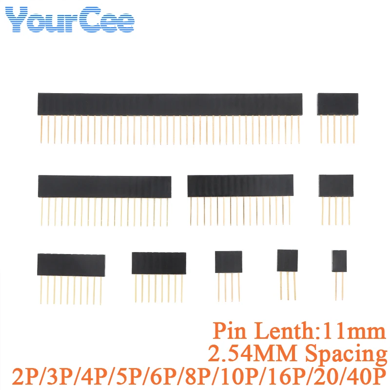 10pcs/5pcs 2.54mm Single/Double Female Socket Connector 11MM Length Pin 40P 20P 16P 10P 8P 6P 5P 4P 3P 2P Straight Needle Base image 2
