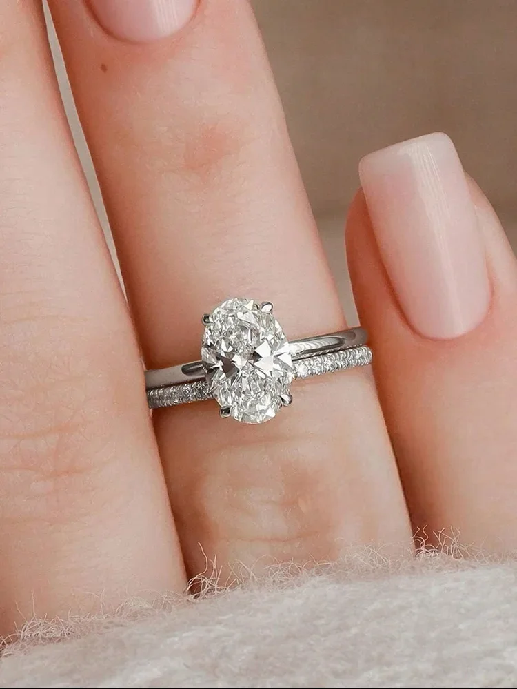 925 فضة فاخر الذهبي البيضاوي الزركون تكويم مجموعة خاتم للنساء المشاركة الزفاف موضة عالية الجودة غرامة مجوهرات #5