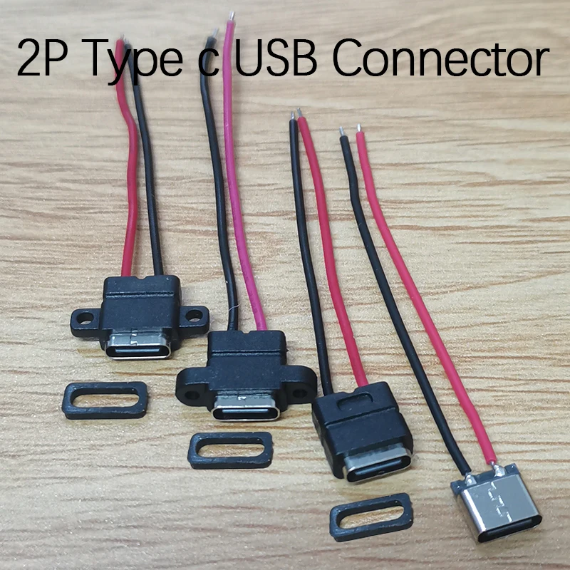 

1PC TYPE-C Female Socket Soldering Wire 2pin USB C Charging Port Female Head Waterproof USB C Type-C Base Tail Plug Power Socket