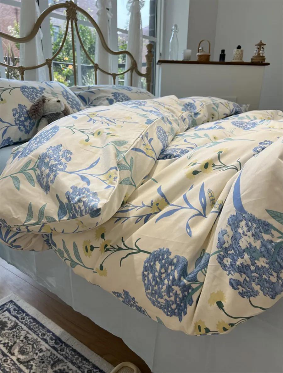 

Cute vintage blue flower bed set girl,kawaii sweet cotton twin full queen king home textile flat sheet pillow case quilt cover